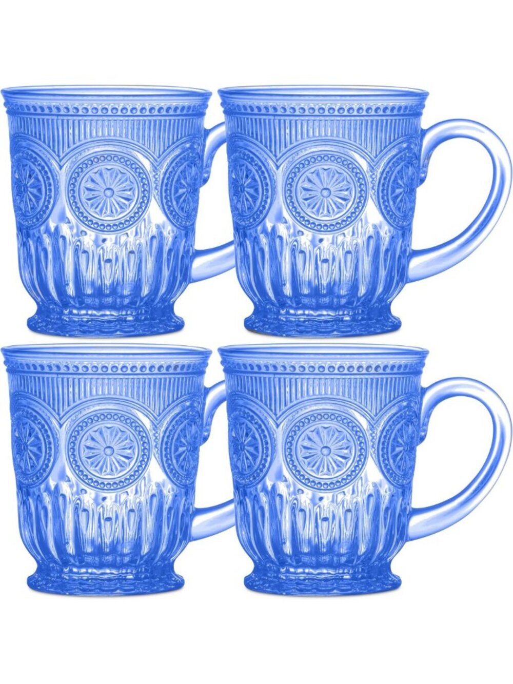 Vintage Cobalt Blue Hobnail Glass Mugs Set of 4 – 10oz Decorative Drinkware